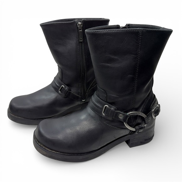 Harley Davidson Harness Motorcycle Boots Mens Size 10 Black Leather Block Heel